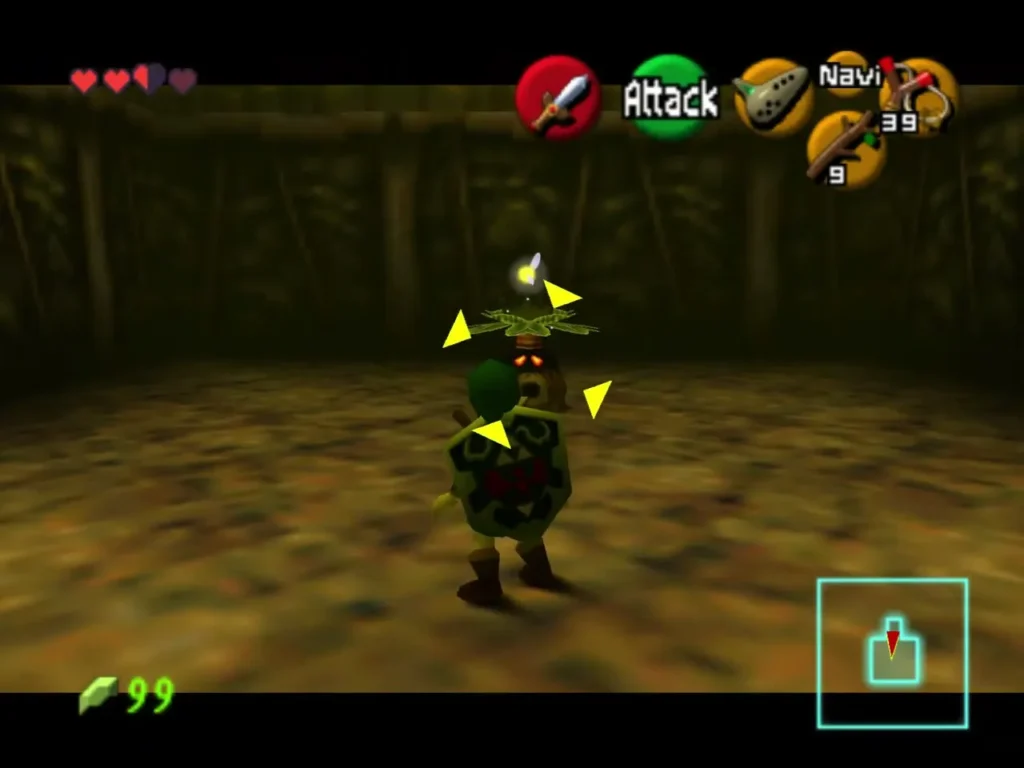 Link facing the Business Scrub with lock-on arrows around him