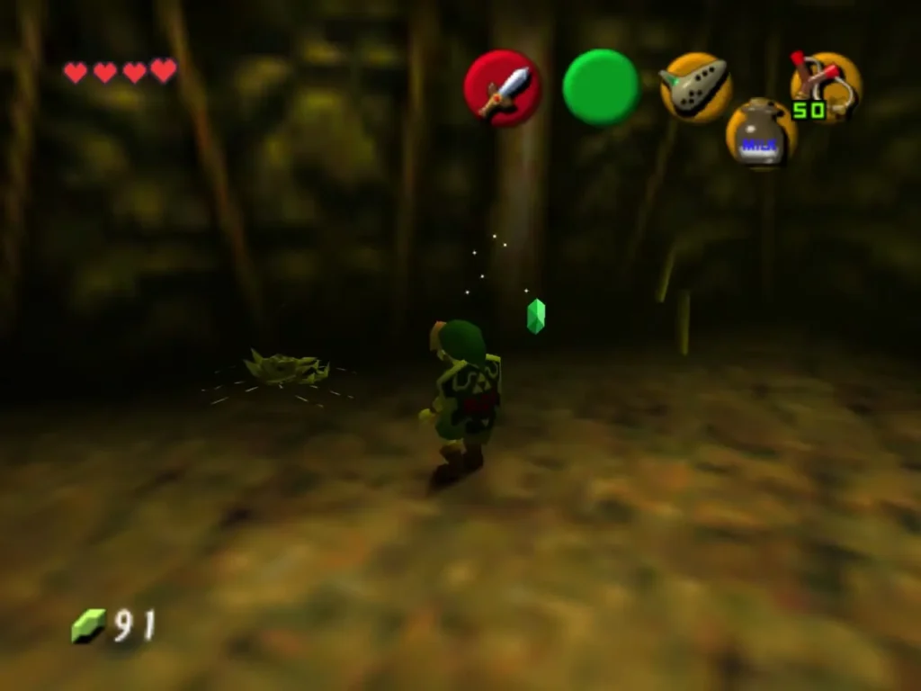 Link collecting green rupees dropped by smashed crates