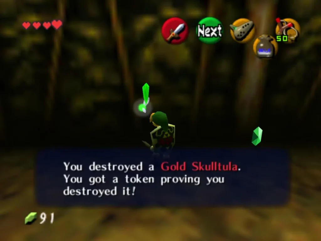 Text box reading You destroyed a Gold Skulltula and you got the token proving it