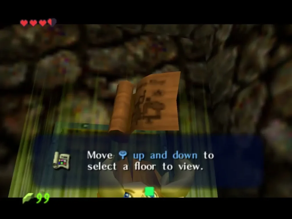 Link holding the Dungeon Map overhead beside a fully typed message box