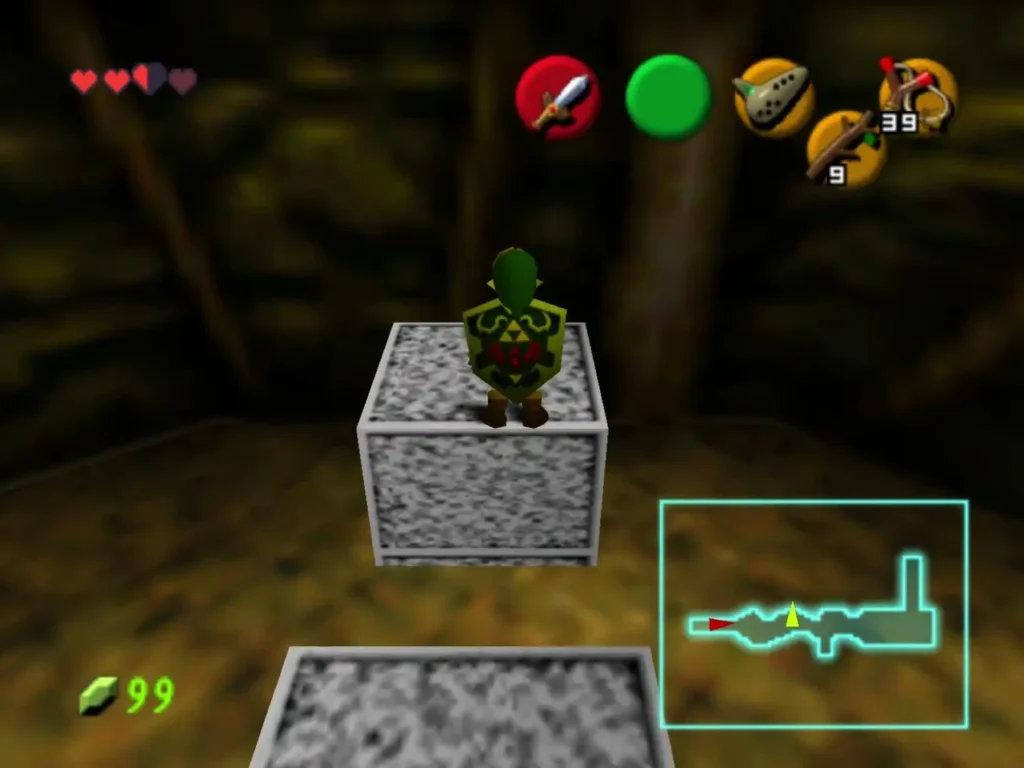 Link standing on a rising white stone block in the passage