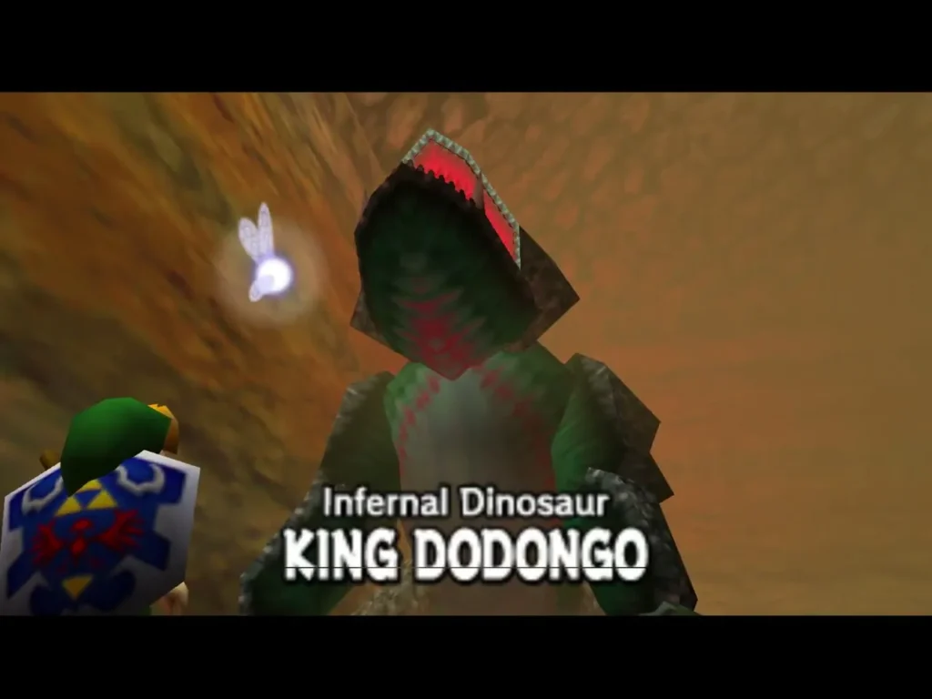 King Dodongo title card reading Infernal Dinosaur over the boss