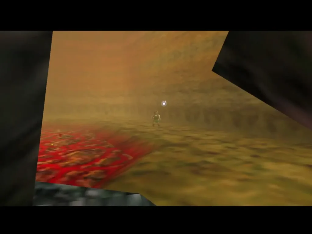 Link standing on the ground ring around the lava lake in the arena