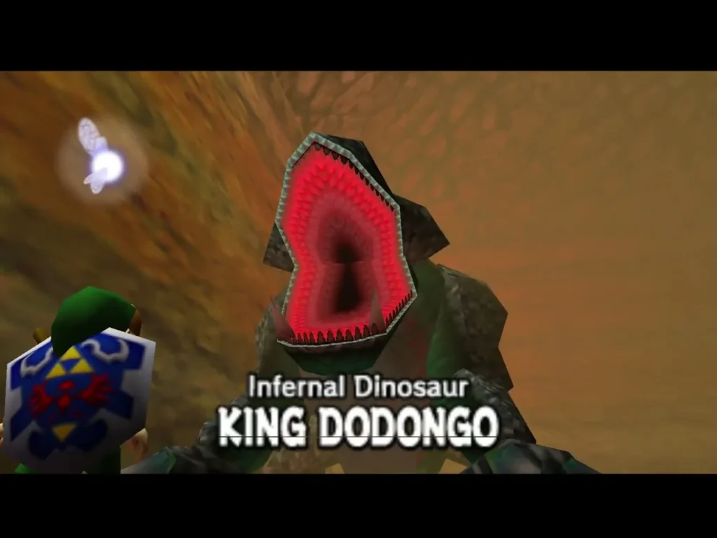 King Dodongo name card above his open, red-lined mouth