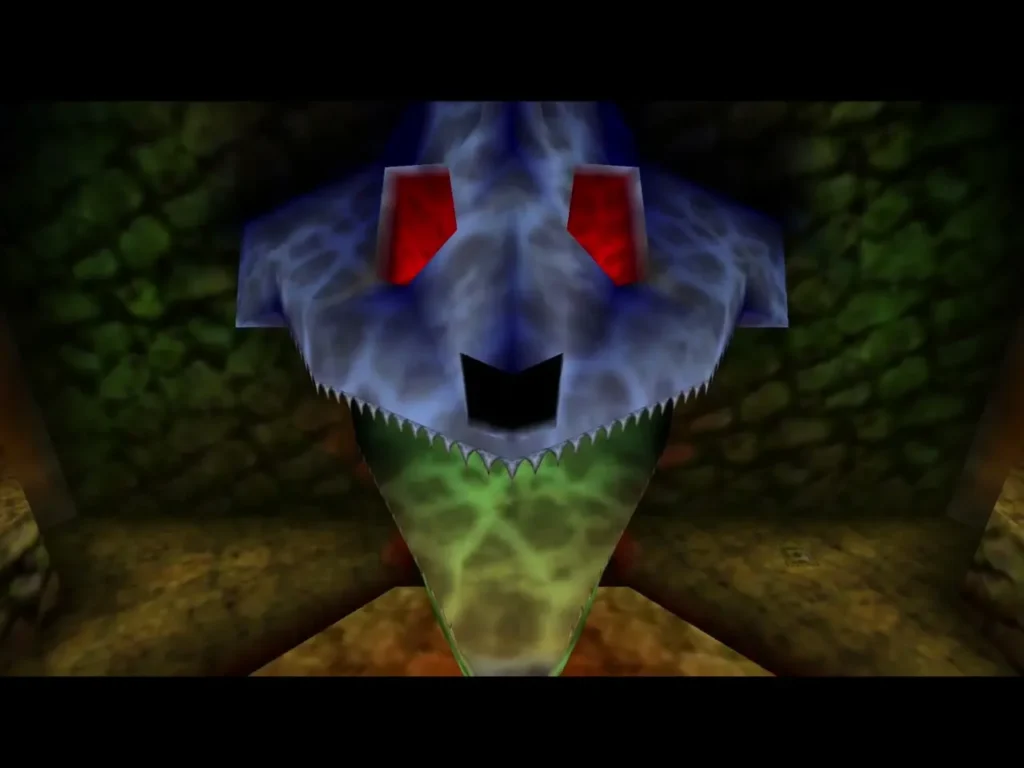 Both eyes of the skull glowing red after the bombs hit