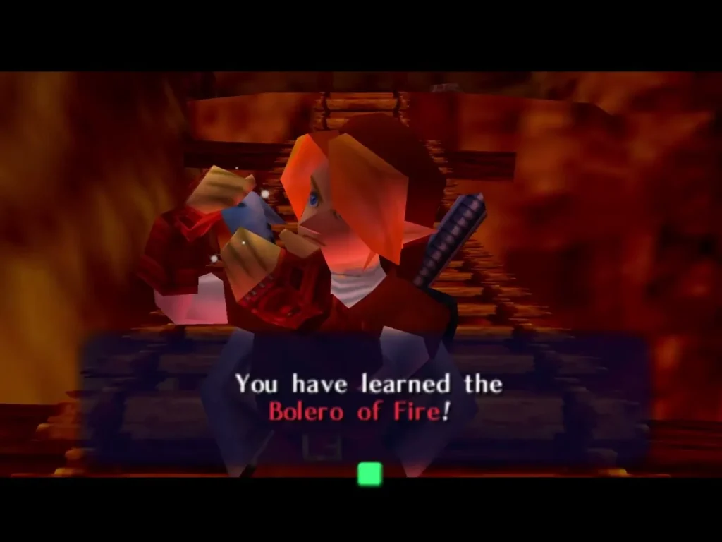 Link with the Ocarina after learning the Bolero of Fire, with the learned song box
