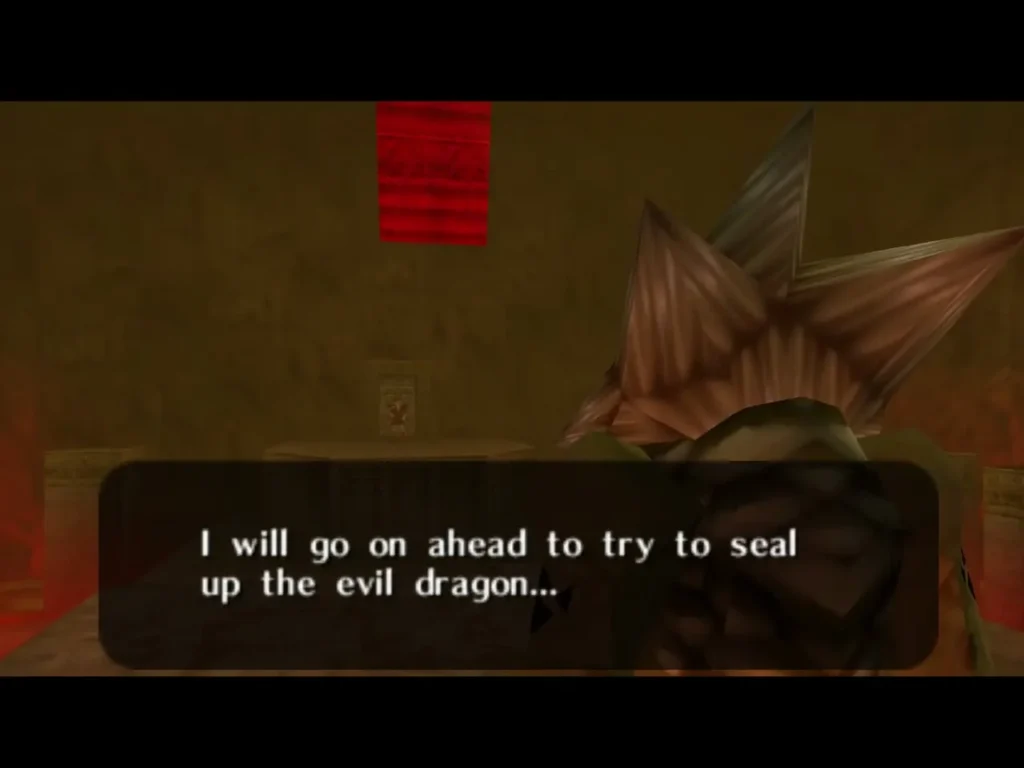 Darunia speaks through the doorway, saying he will go ahead to seal the evil dragon
