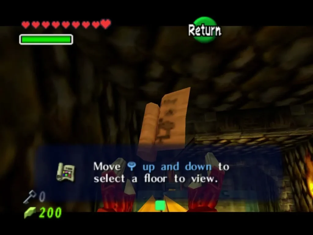 Link holds the Dungeon Map, its description box on screen