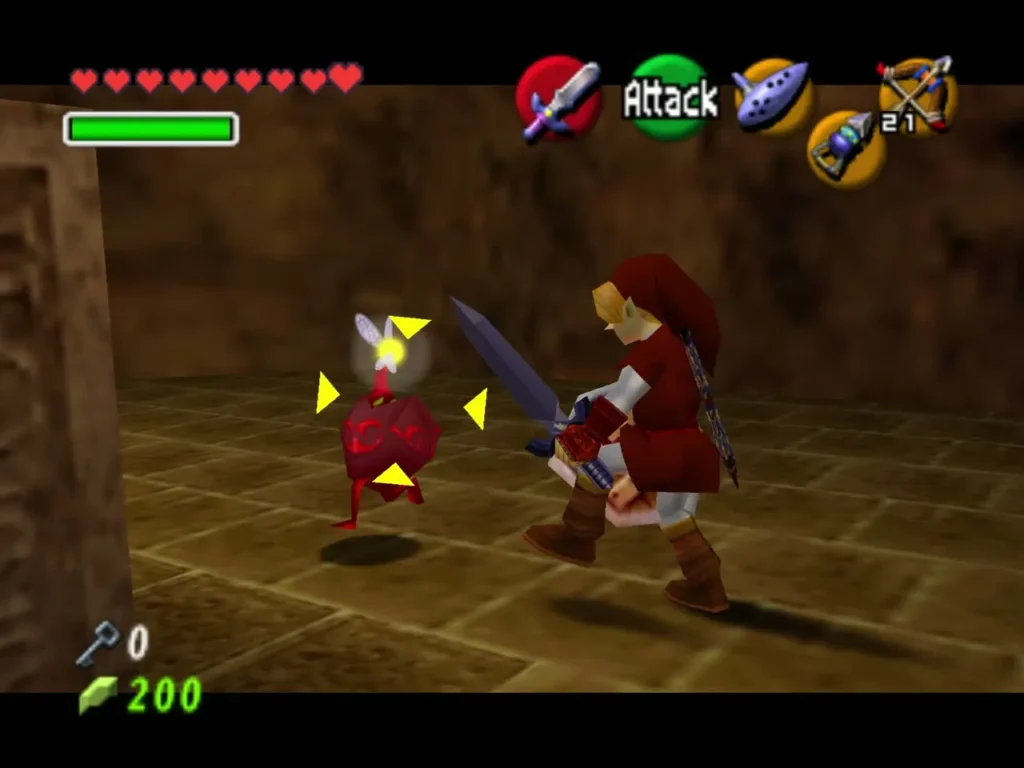 Link slashes the small red Flare Dancer body after its flames have been stripped