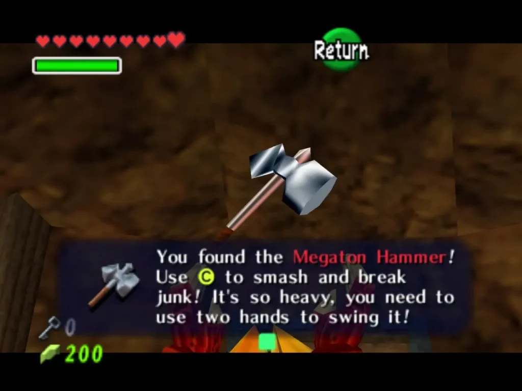 Link receives the Megaton Hammer, with the full name box on screen