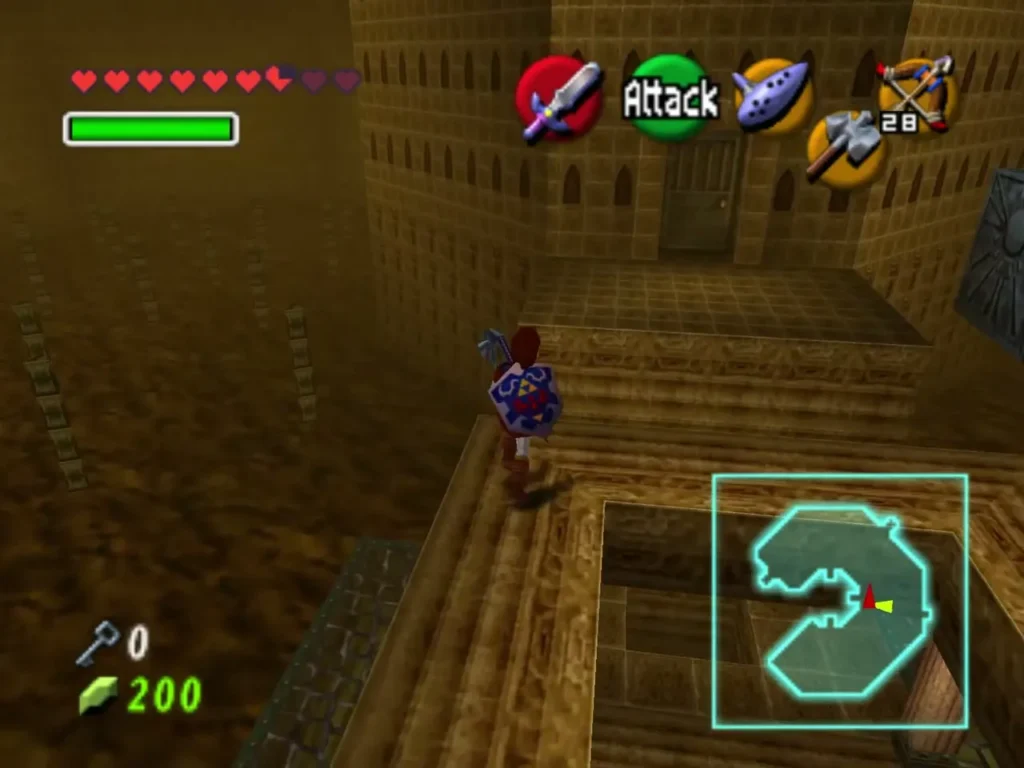 Link walking across the stone floor of the C-shaped chamber