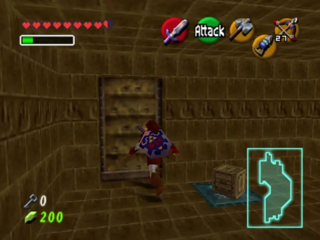 A small crate sitting on the blue switch beside an open doorway