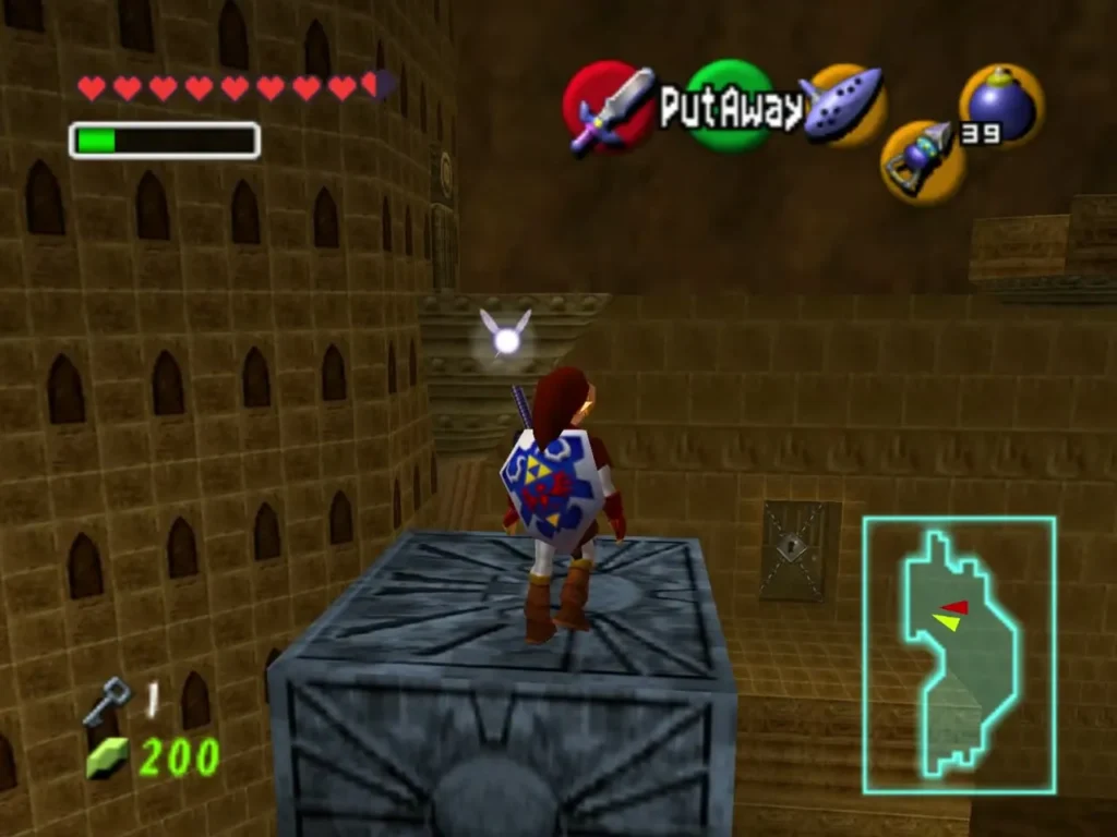 Link standing on a grey stone block raised by the Song of Time