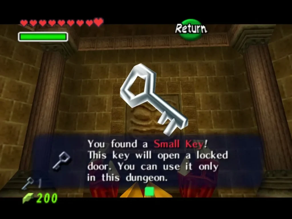 Link holding up a Small Key with the You found a Small Key message box