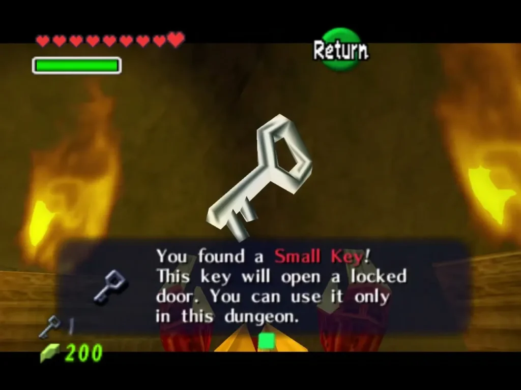A Small Key floating above the floor under the You found a Small Key message box