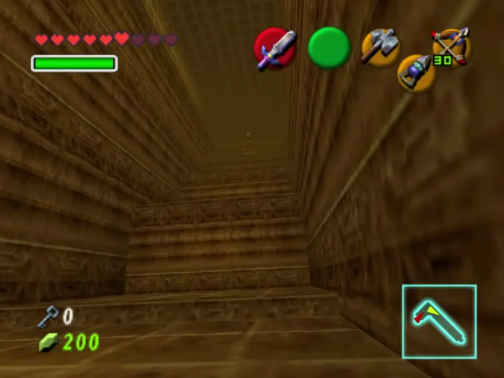A long stone stairway with carved steps climbing through a dungeon hall