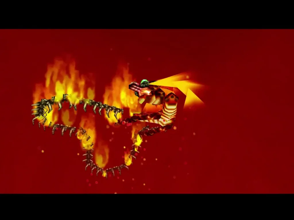 Volvagia curling in flames as he is defeated