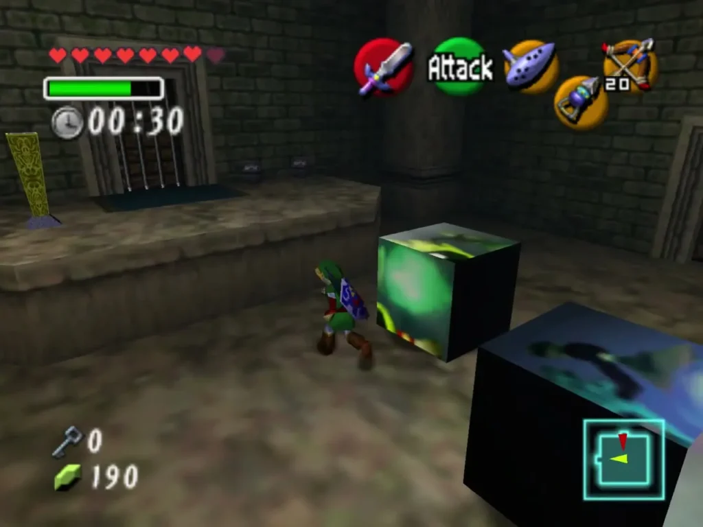 Link pushing a green portrait block in the room with thirty seconds left