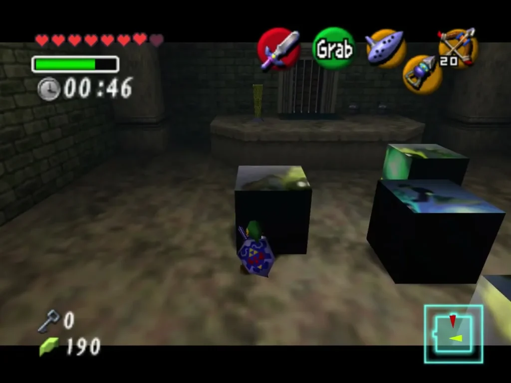 Link pushing the portrait blocks around the room with the timer running