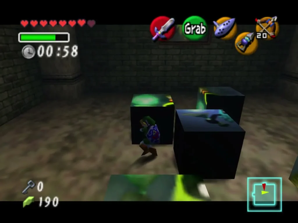 Link among the green portrait blocks in the room with the timer just started