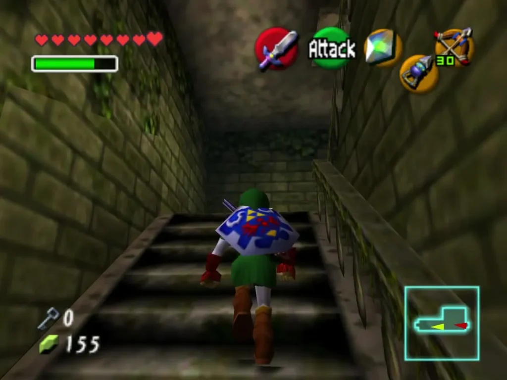 Link climbing a stone staircase in the forest temple