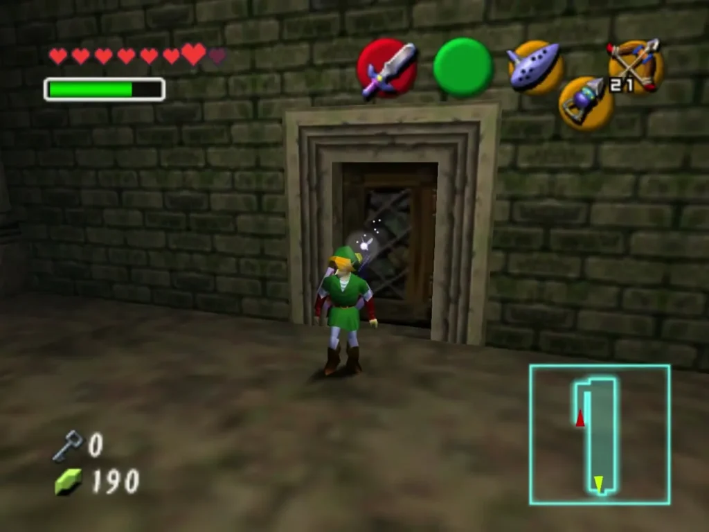 Link stepping through the far door after using Small Key 6