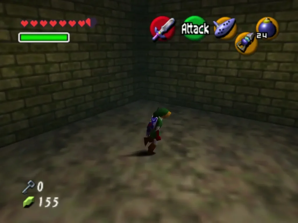 Link in a stone room with a Floormaster crouched on the floor nearby