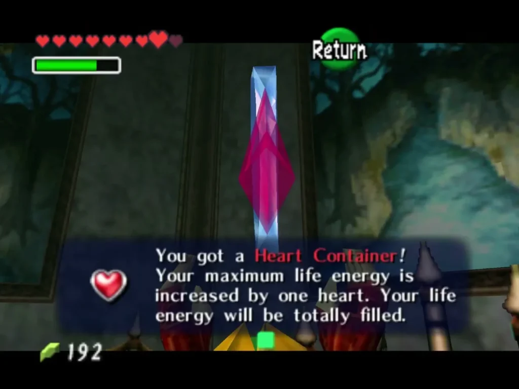 Item box reading You got a Heart Container and the maximum life energy increased by one heart