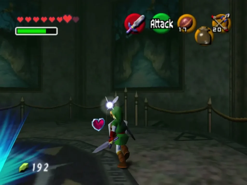 Link beside the Heart Container floating in the middle of the gallery