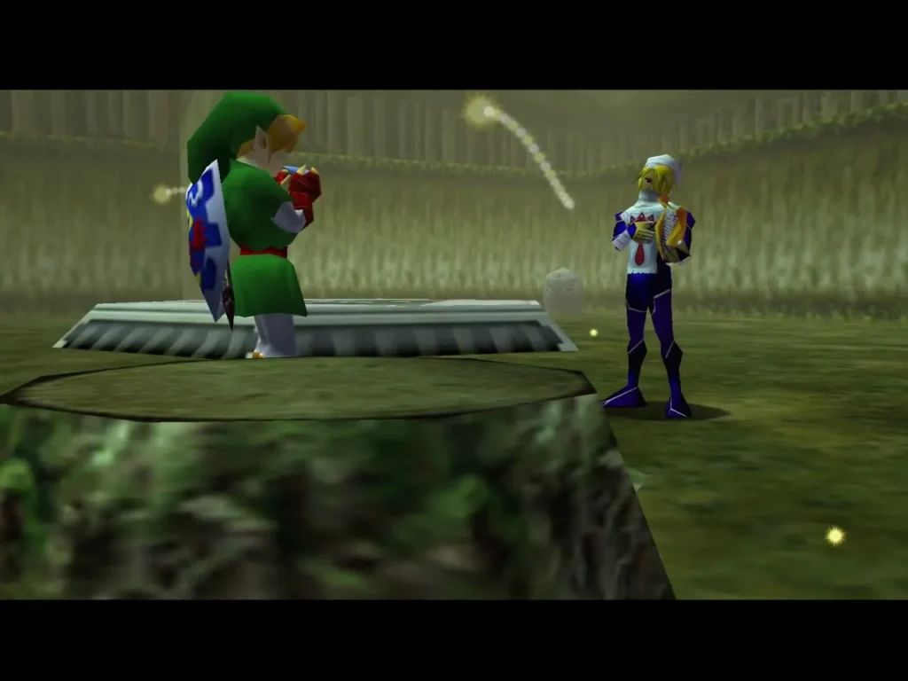 Link and Sheik standing beside the stump after the lesson
