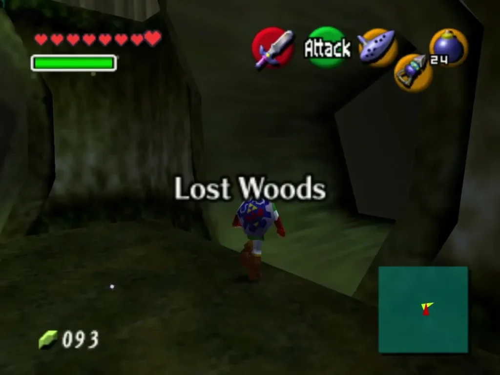 Link running through the Lost Woods under its name card