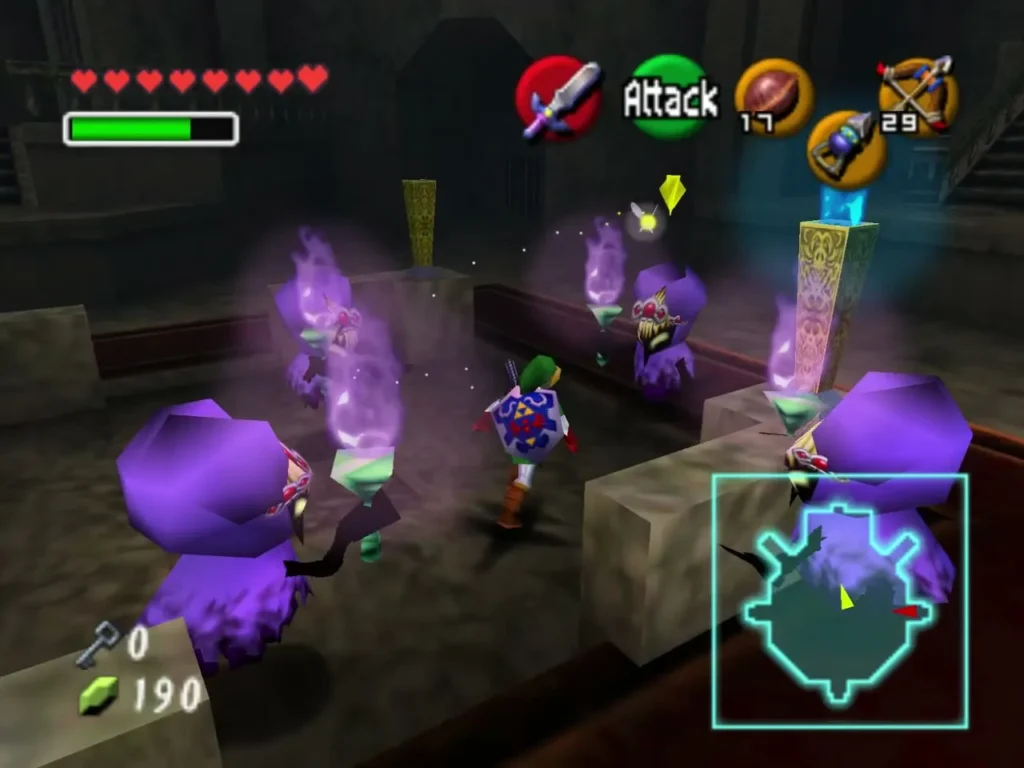 Link in the main hall as Meg and her copies circle him
