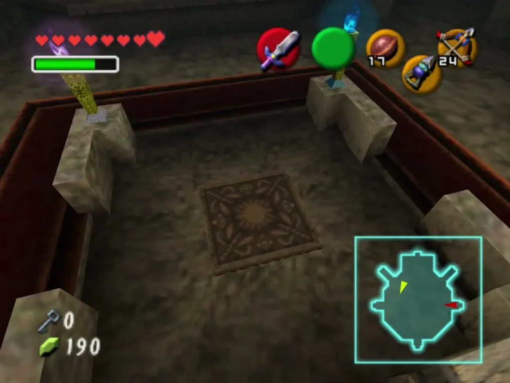Empty main hall with the torches on the dais lit after Meg falls
