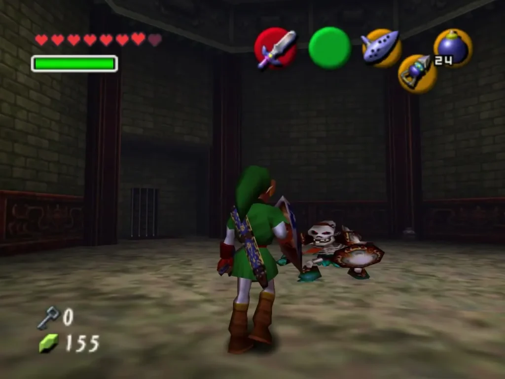 Link aiming the Fairy Bow at a painting of a dark rider on horseback