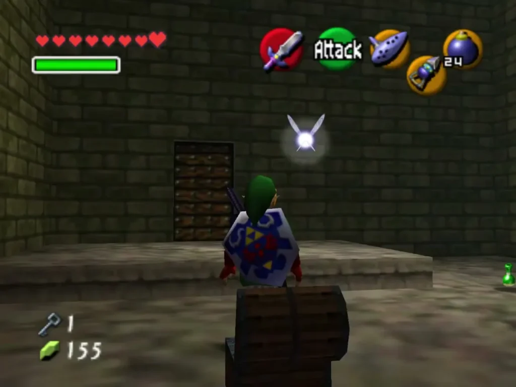 A chest in the stone room with Link and the small key counter at 1