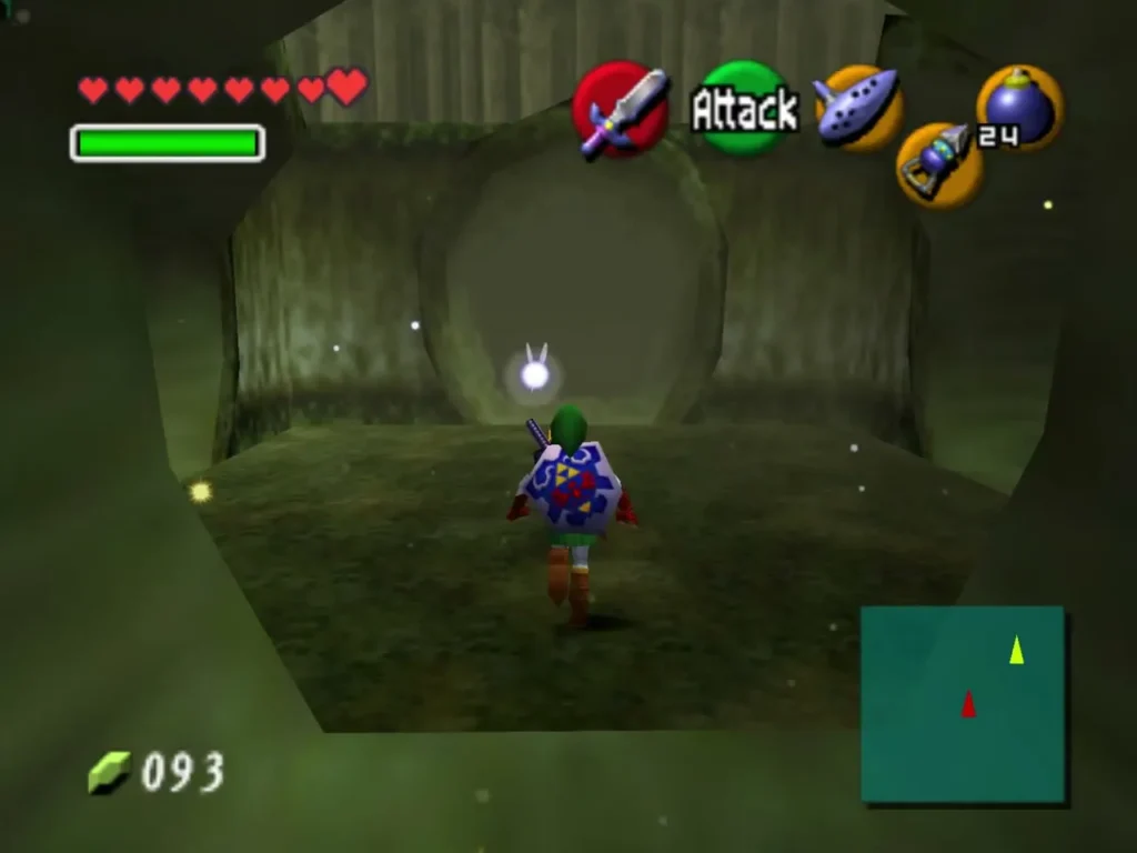 Link in a stone-walled clearing facing a round archway