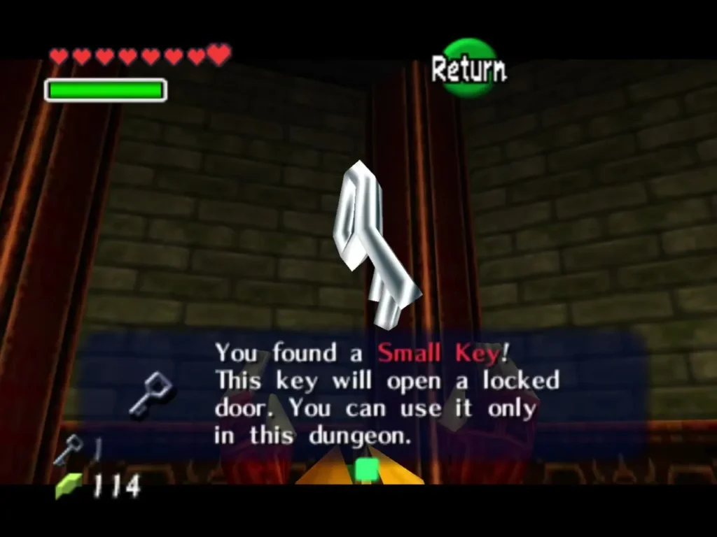 The Small Key message box shown as Link holds up the key
