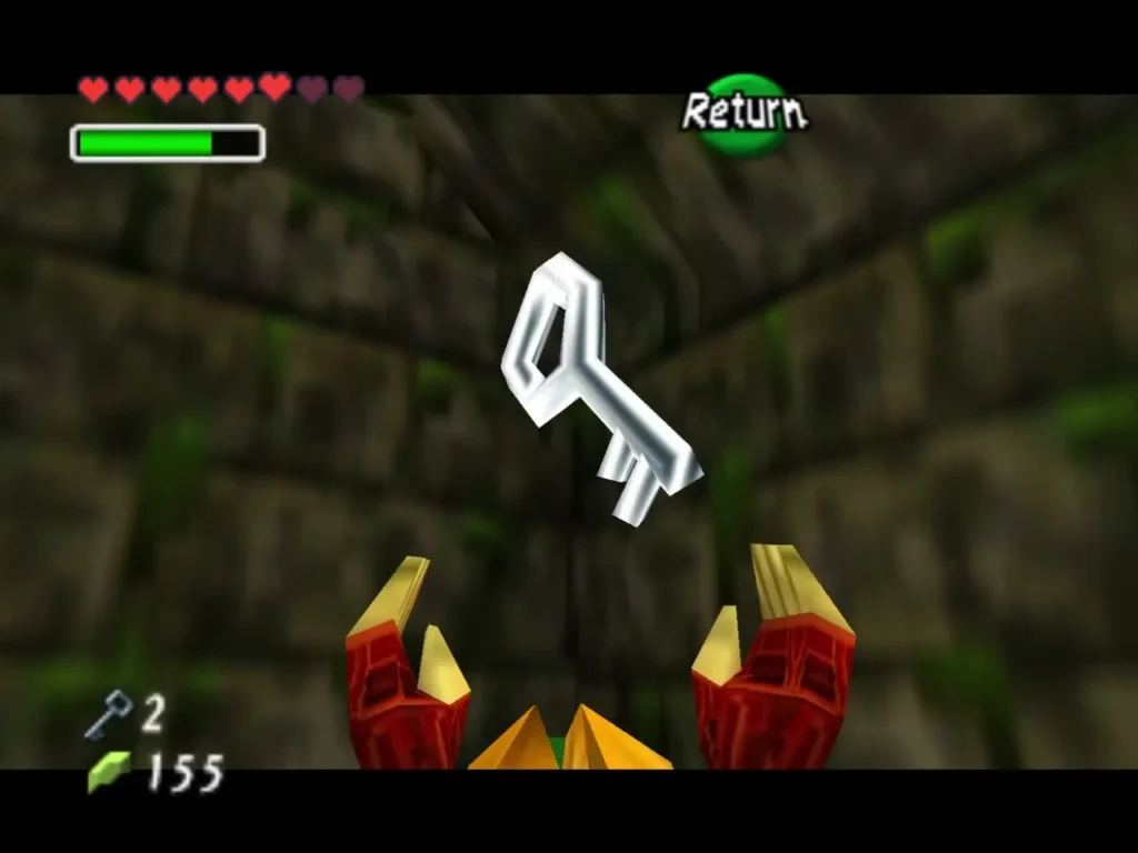 Link holding up the Small Key he took from the balcony chest