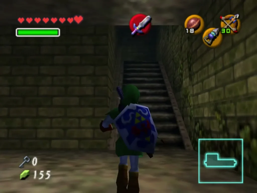 Link walking up a stone staircase toward the upper landing