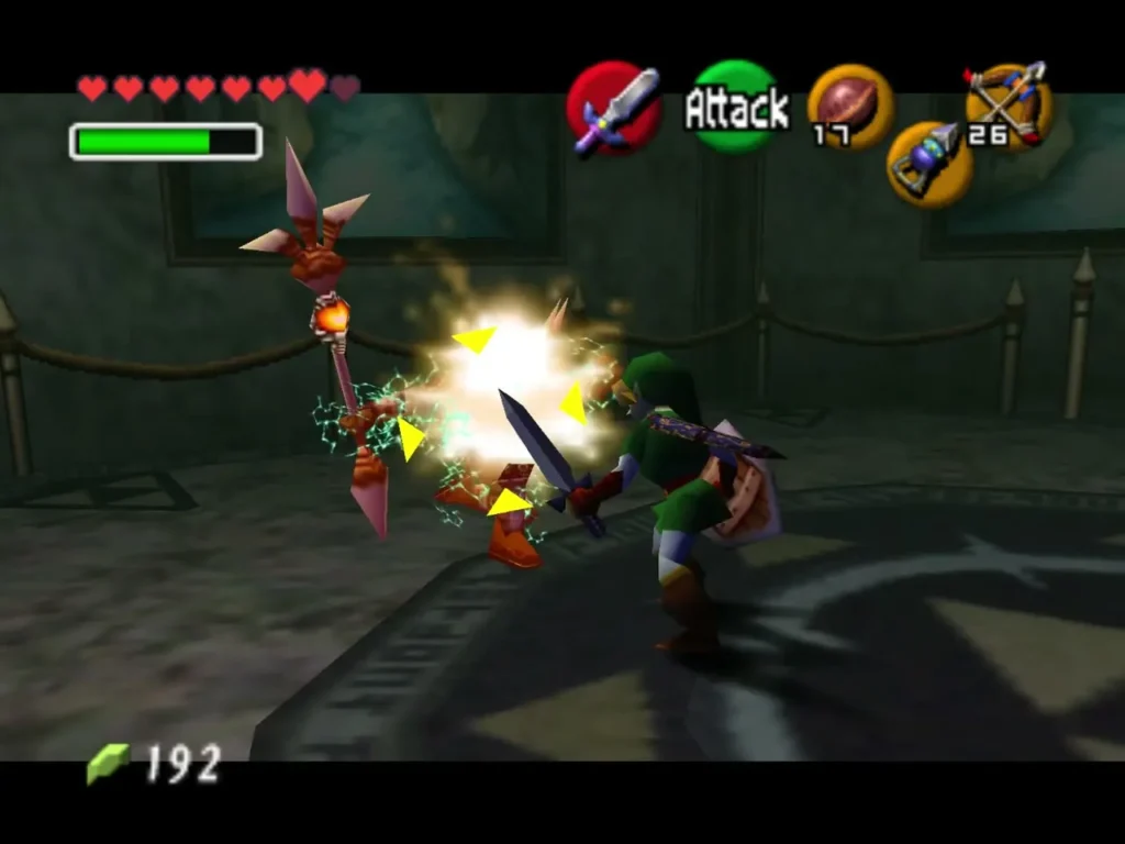 Link's sword striking an energy ball fired by Phantom Ganon