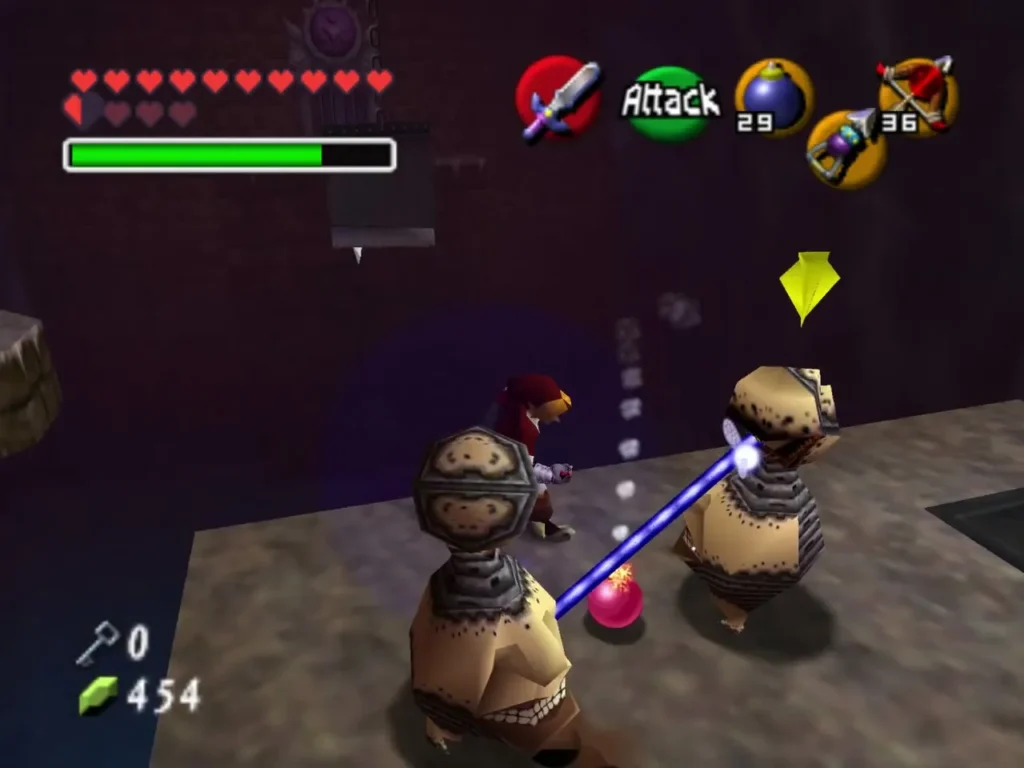 Link with a Beamos in front of him as a Bomb flies into its centre Link with a Beamos in front of him as a Bomb flies into its centre