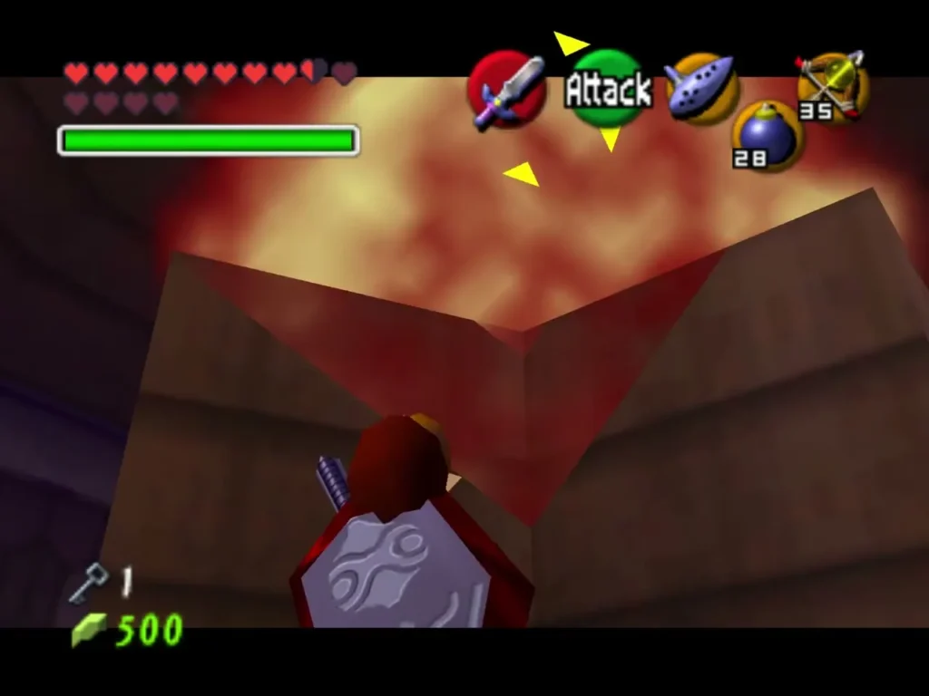A Bomb exploding in an orange fireball above the wall as Link stands below A Bomb exploding in an orange fireball above the wall as Link stands below