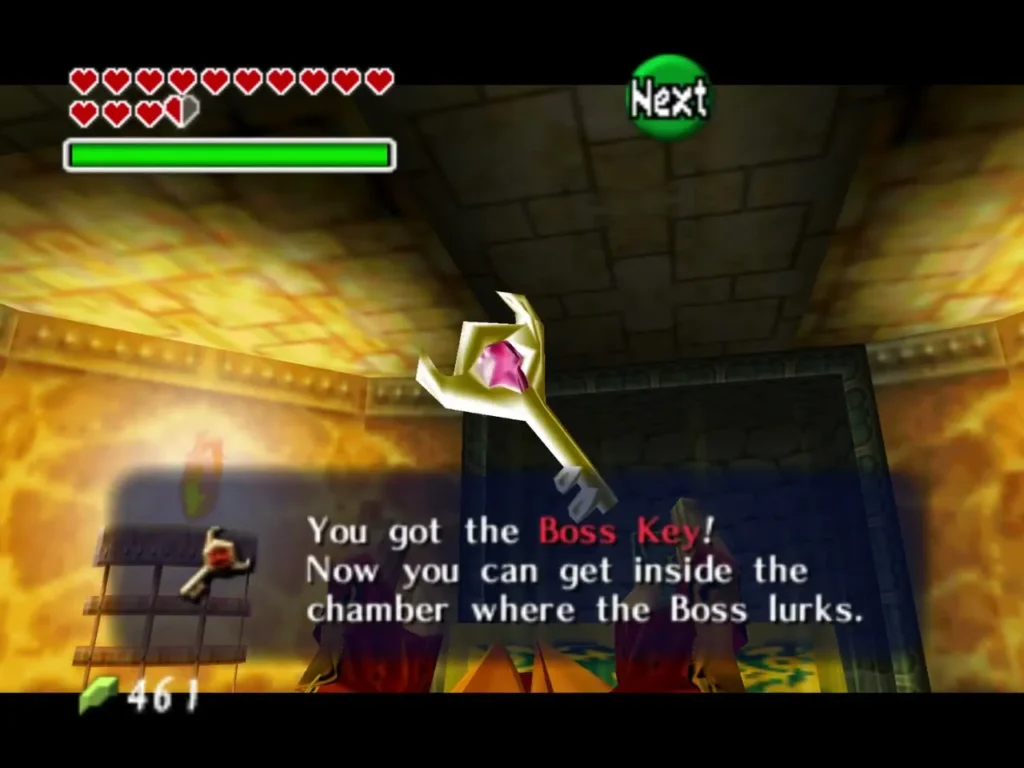 The Boss Key floating above the cage room with the You got the Boss Key message fully shown The Boss Key floating above the cage room with the You got the Boss Key message fully shown