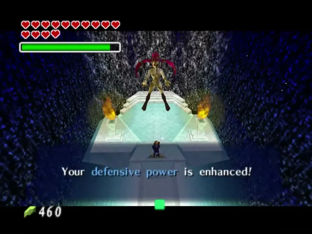 Link in the Great Fairy's Fountain with the message Your defensive power is enhanced! Link in the Great Fairy's Fountain with the message Your defensive power is enhanced!