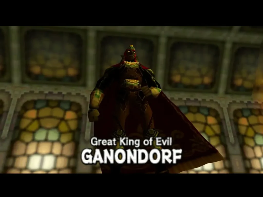 Title card reading Great King of Evil GANONDORF in the organ chamber Title card reading Great King of Evil GANONDORF in the organ chamber
