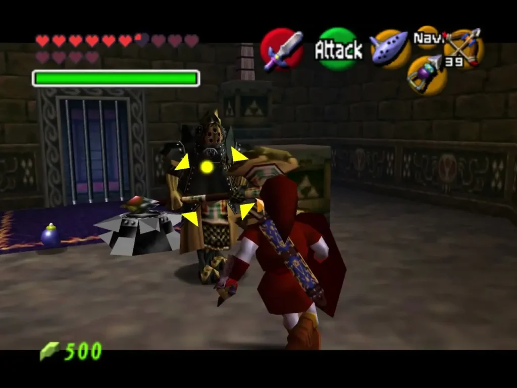 Link locked on to an Iron Knuckle in the anteroom beside the Armos pedestal Link locked on to an Iron Knuckle in the anteroom beside the Armos pedestal