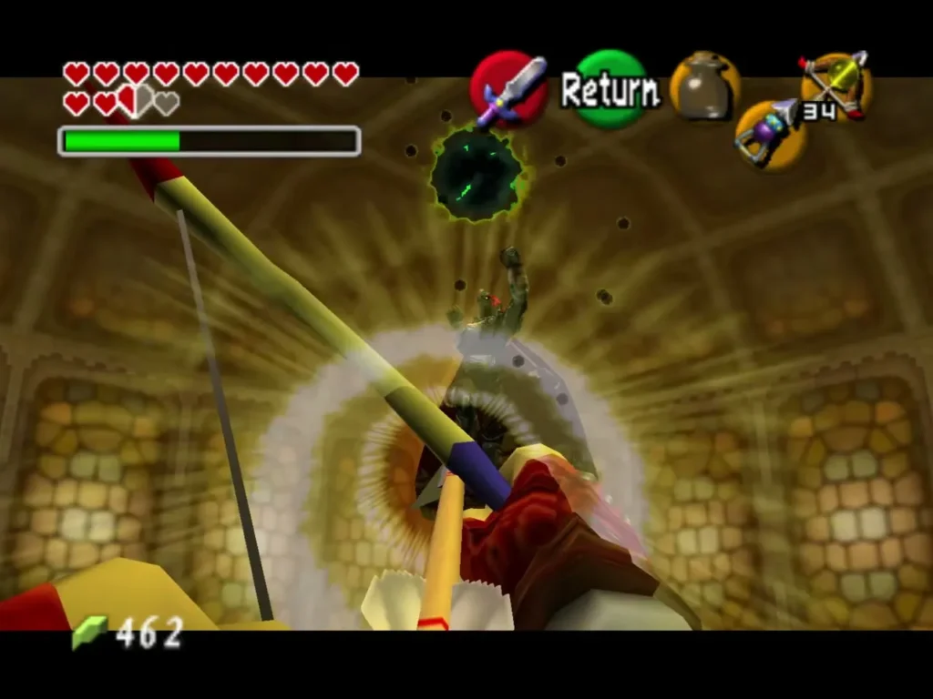 Last Light Arrow with a bright halo striking Ganondorf in the arena Last Light Arrow with a bright halo striking Ganondorf in the arena