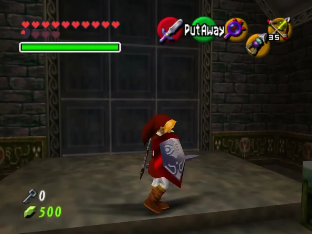 Link facing the back wall of the last room Link facing the back wall of the last room