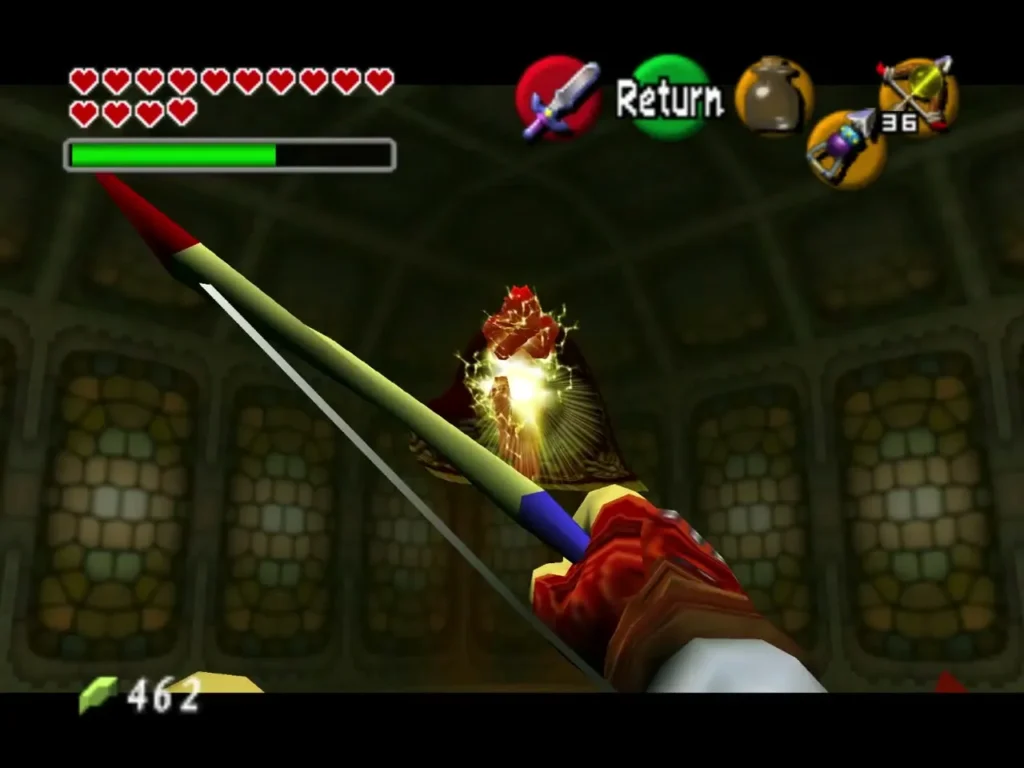 Light Arrow with a bright halo flying at Ganondorf Light Arrow with a bright halo flying at Ganondorf