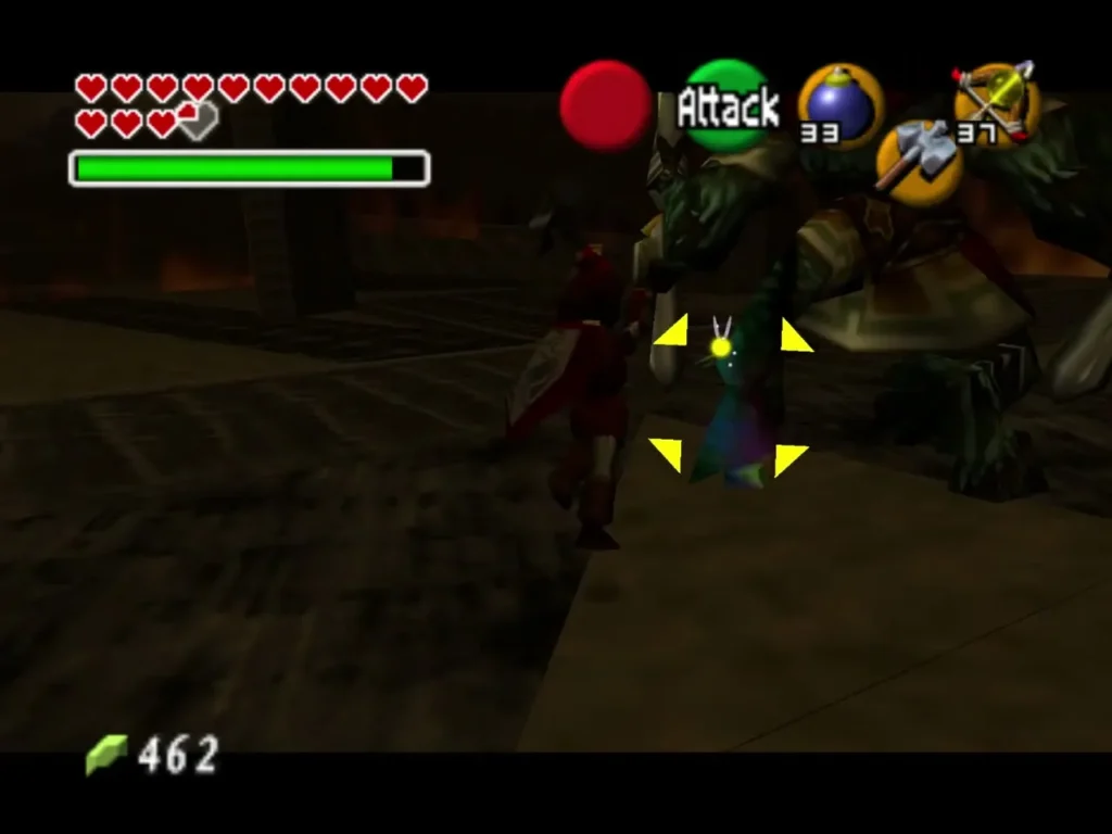 Link locked on to Ganon, whose glowing tail is the target Link locked on to Ganon, whose glowing tail is the target